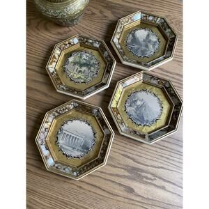 Vintage Steel Engravings Gold Gilt Octagonal Frames Set Of 4 ‘Swiss Scenes’